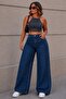 44-52 Size Stretchy Lycra Wide Leg Jeans with Spaced Stones - 3
