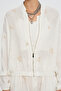 Women's Embroidered Zippered 100% Linen Ecru Bomber Jacket - 2