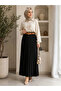 Women's Side Zippered Belted Pleated Imported Crepe Long Skirt - 5