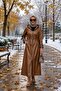 Women's Zippered Hooded Leather Cap with Inner Lining in Tan Color - 3