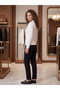 Women's Ecru Double-Breasted Collar Shoulder Pleated Padded Drawstring Detailed Sandy Fabric Blouse - 7