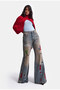 Women's Dark Denim 2W6-85 Loose Flare Fit Embroidery Detailed Special Design Denim Jean - 7
