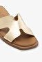 Gold Color Genuine Leather H-Strap Women's Flat Slippers - 3