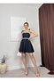 Women's Navy Blue Strappy Square Neck Lace Detailed Denim Mini Dress - 2
