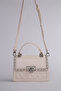 Quilted Embroidered Stone Detailed Women's Stylish Hand and Shoulder Bag Cream - 3