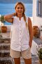 White High Collar Sleeveless Buttoned Embroidered Casual Cotton Woven Blouse 70 60 - 4