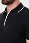 Plain Slim Fit Zippered Polo Collar Short Sleeve Men's T-Shirt Black - 36893.26Y - 2