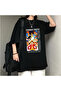 Mi̇ngalondon Harajuku Anime One Piece Strawhat Black Oversize T-Shirt - 2