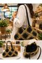 Hand Knitted Bag Women's Shoulder Bag Handmade Knitted Bag Black Beige