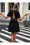 Women's Short-Sleeved Double-Breasted Collared Short Aerobin Dress with Open Back and Lacing - 2