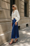 Women's Navy Blue Premium Quality Midi Length Satin Skirt - 2