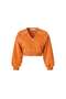 Orange Zipper Detailed V-Neck Crop Sweatshirt 19034