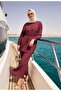 Strawberry Linen Shirted Summer Women's Hijab Set – Comfortable Elegance with Pocketed Pants (Size 36-48) Burgundy - 4