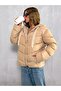 Women's Beige Hooded down Coat - 4