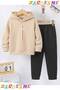 Paris White Red Stripe Printed Winter Children's Hooded Top and Bottom Cotton Tracksuit Set (Bottom with Pockets)