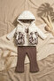 Girl's Leopard Patterned Inflatable Vest 3-Piece Combination Set - Ecru & Coffee Shades - Stylish with Bow Detail - 6