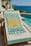 Blue Yellow Sea and Sun Wave Patterned 70X150 Beach Towel - Cotton Bath Towel