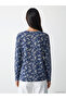 Peak New Season Navy Blue Crew Neck Patterned Blouse - 4