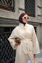 Women's Cin Button Detailed Waist Tie Kimono Cream - 3