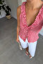 V-Neck Ruffled Porkette Blush- Red - 4