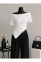 Women's Boat Neck Side Gathered Asymmetrical Hem Stylish Blouse - 4