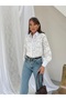 Lace Guipure Floral Embroidered Buttoned Long Sleeve Shirt 030 - Ecru - 5