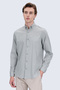 Khaki Comfort Fit Button down Collar 100% Cotton Long Sleeve Linen Shirt - 4