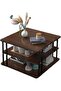 Walnut Finish 3-Layer Coffee Table with Open Storage Modern Side Coffee Table