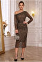 One-Shoulder Transparent Tulle Sleeves Midi Plain Evening Dress