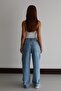 Women's Light Blue Lasered High Waist Balloon Fit Laser Patterned Light Blue Jean Trousers - 6