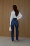 Women's Blue Stone High Waist Straight Leg Blue Denim Jeans with Stone Detail - 4