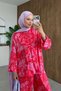 Sophia Satin Printed Mandarin Suit Red - 4