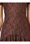Brown Short Sleeves Lace A-Line Midi Dress - 4