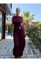 Burgundy Side Gathered Dress with Shoulder and Waist Buckles - 6