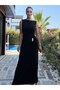 Black Dress with Side Gatherings and Buckle on the Shoulder and Waist