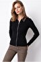 7043 Women's Denim Collared Zippered Ribbed Knit Cardigan Black - 3