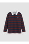 Ozmarka New Season Navy Blue Polo Collar Striped Women's Sweatshirt Tunic - 5
