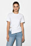 Women's Cotton Crew Neck Asymmetrical Cut White Blouse with Waist Accessory