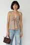 Women's V-Neck Bow Detailed Thin Strap Backless Gipe Beige White Blouse
