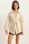 Women's Shirt Collar Tie Detail Washed Cashmere Ecru Coat - 6