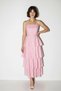 Women's Floral Patterned Layered Flounce Cape Long Pink Dress - 3
