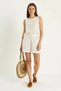 Women's Thick Strap Blouse with Elastic Waist, Pocket Detail, Self-Flower Embroidery, Muslin Ecru Set - 4