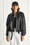 Women's Oversize Buckle Leather Black Jacket