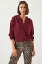 Women's Hooded V-Neck Burgundy Sweatshirt - 5