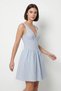 Women's V-Neck Thin Straps Striped Gipeli Back Detail Seersucker Baby Blue Dress - 4