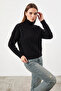 Women's Turtleneck Patterned Knitwear Black Sweater - 6