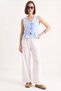 Women's Elastic Waist, Detailed Cuffs, Palazzo Style, Cotton White Trousers - 2