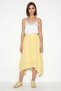 Women's Elastic Waist Lined Asymmetrical Cut Muslin Crinkle Yellow Skirt