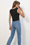 Women's V-Neck Ruffled Black Blouse - 6