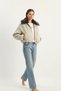 Women's Mobile Fur Collar Zippered Cashmere Beige Jacket - 3